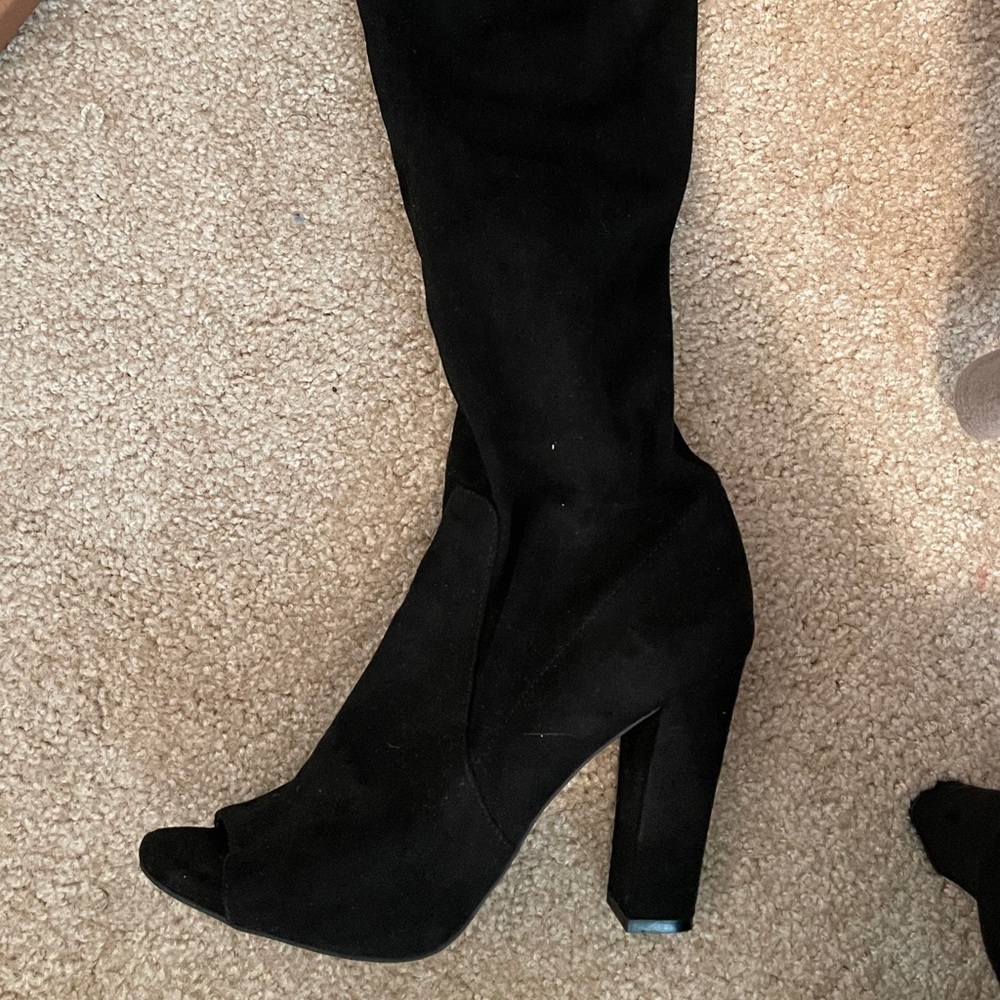 Carlos Santana Peep toe over knee boot